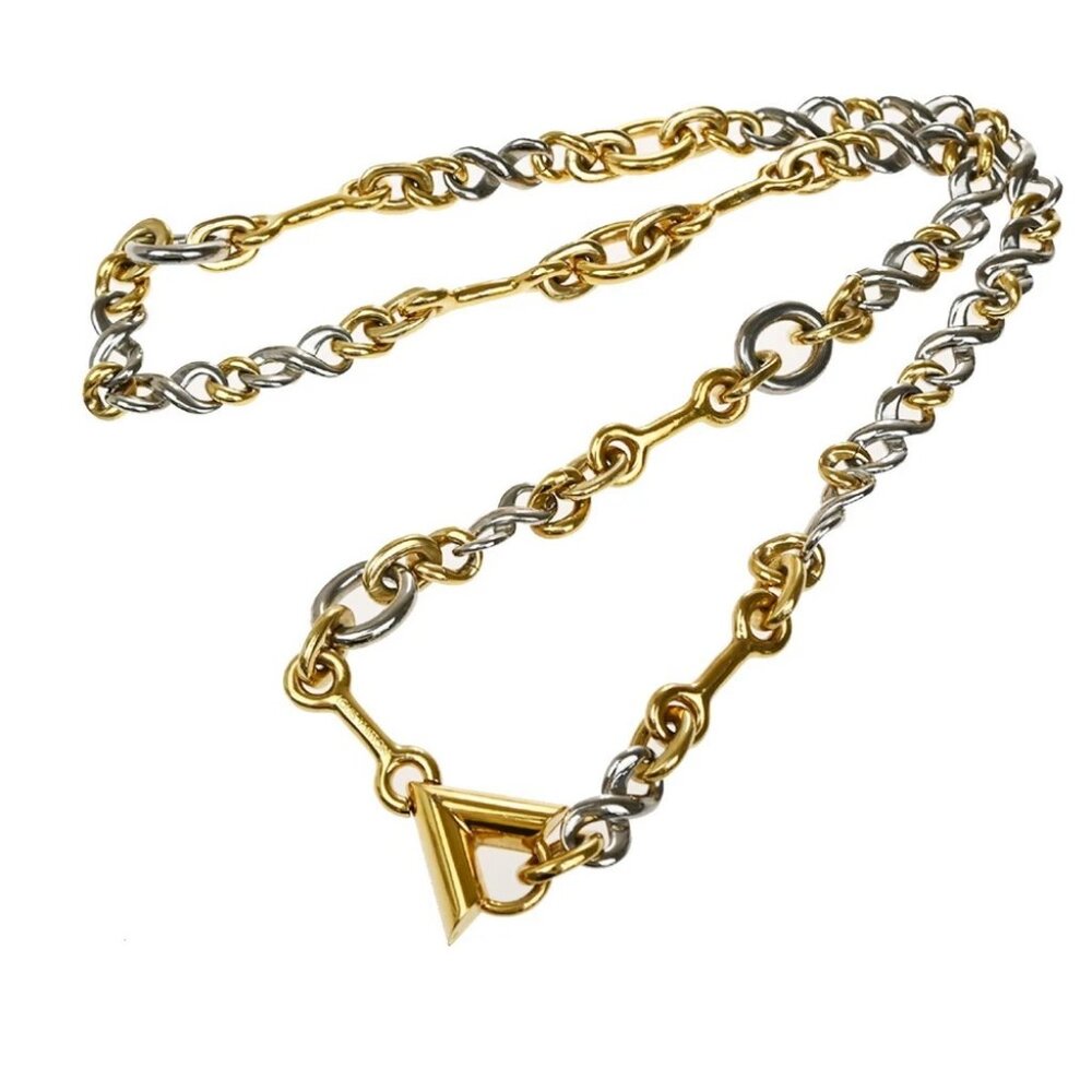 LOUIS VUITTON Logo Chain Long Necklace Gold Silver Italy - Picture 1 of 11